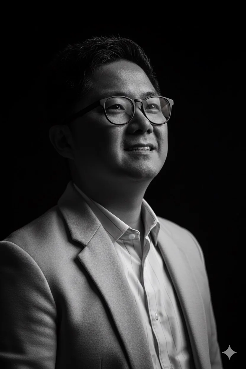 Fabiano Nagamatsu em retrato preto e branco